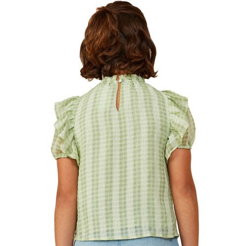 Girls' Hayden Ruffle Shoulder Short Sleeve Top - Sage Back
