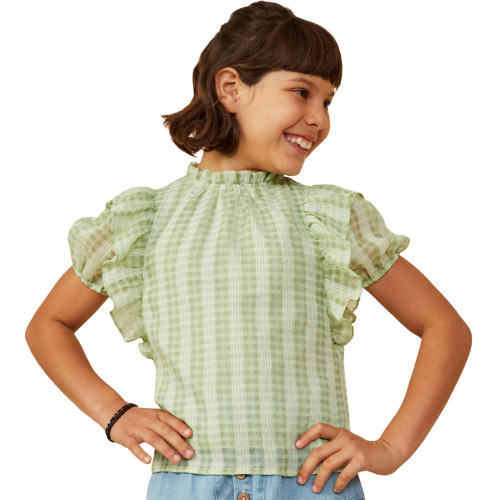 Girls' Hayden Ruffle Shoulder Short Sleeve Top - Sage Front