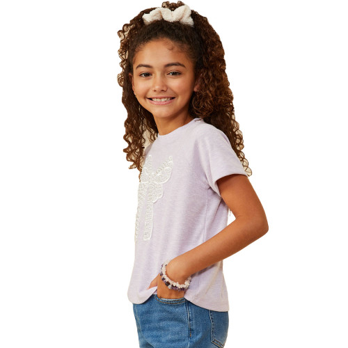 Girls' Hayden Pearl Ribbon Patch Knit T-Shirt - Lavender Side