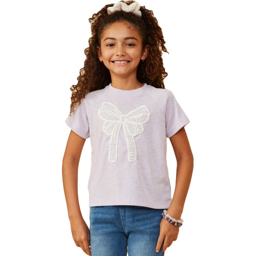 Girls' Hayden Pearl Ribbon Patch Knit T-Shirt - Lavender Front