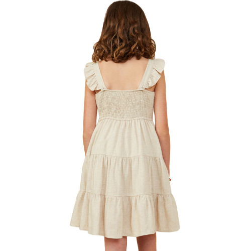 Girls' Hayden Heathered Linen-Look Smocked Back Tank Dress - Oatmeal Back