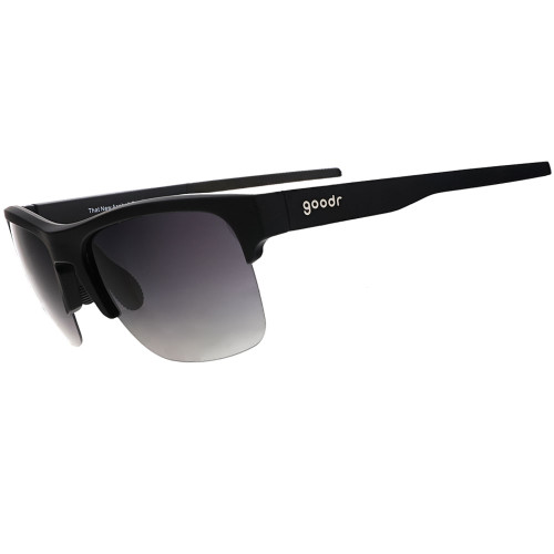 Goodr That New Asphalt Smell Sunglasses With Black Gradient Lenses Angled View