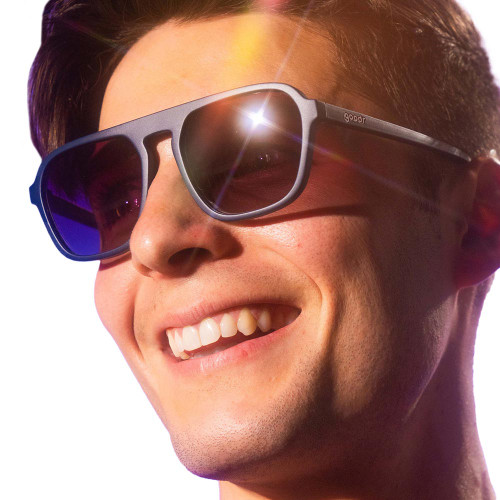 Goodr Deja Vu Daydream Sunglasses With Purple Gradient Lens And Black Frames  Male Model