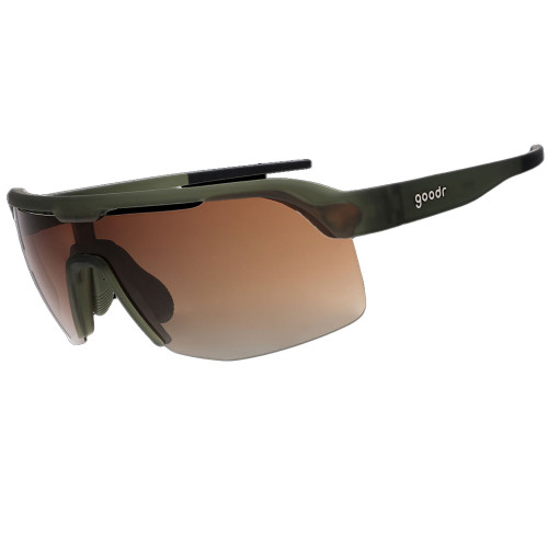 Goodr The Jungle Is My Gym Sunglasses  With Half-Rim Green Shield Frames Angled View