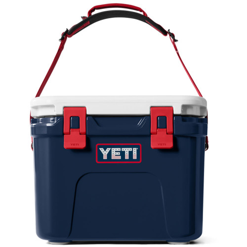 YETI Roadie 15 Hard Cooler - Patriotic Red White And Blue Front View Carry Strap Up