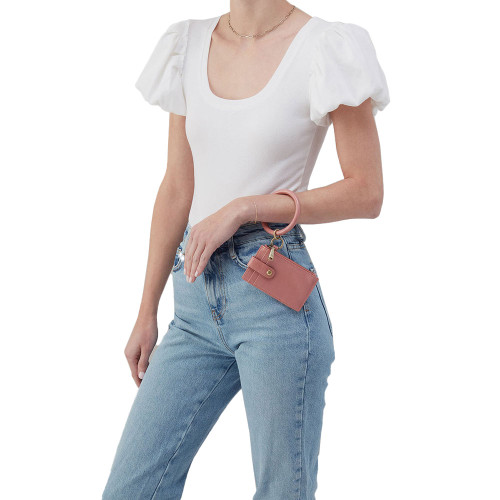 HOBO Ring Card Leather Wristlet Rose Pink Model