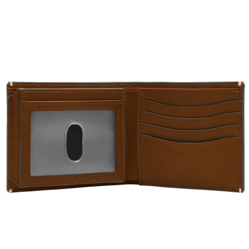 Men's Fossil Westover Bifold Leather Wallet With Flip ID - Brown Open