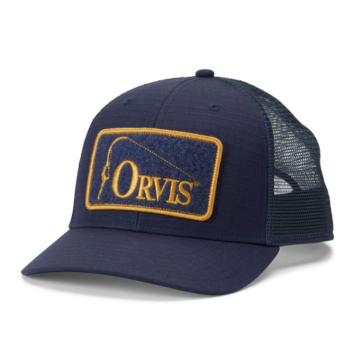 Men's Orvis Ripstop Covert Trucker Hat Navy Blue Front Of Hat