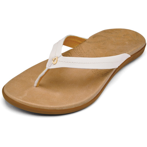 Women's Olukai Honu Leather Sandals - Bright White Front Angled View