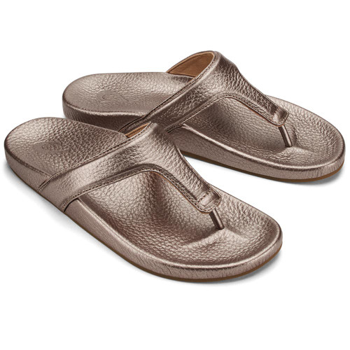 Women's OluKai Kipe'a Lipi T-Bar Sandal - Bubbly Metallic Pair Angled