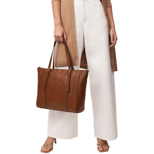 Fossil Carlie Leather Tote Bag - Brown Tote Carry