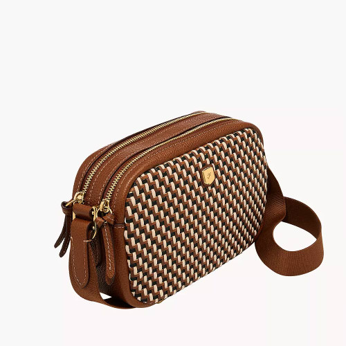 Fossil Danni Leather Crossbody Bag - Neutral Woven Angled Side Fossil Danni Leather Crossbody Bag - Neutral Woven Angled Side