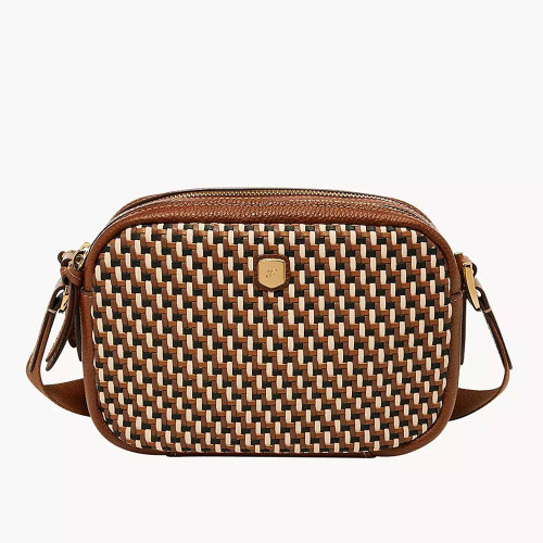 Fossil Danni Leather Crossbody Bag - Neutral Woven Front