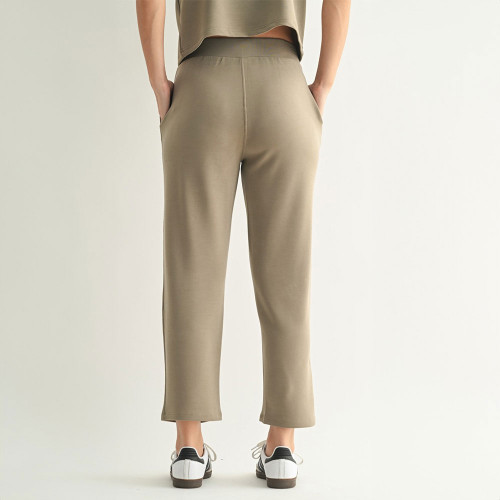 Women's Mono B Laguna Soft Drape Cropped Pants Warm Grey Back