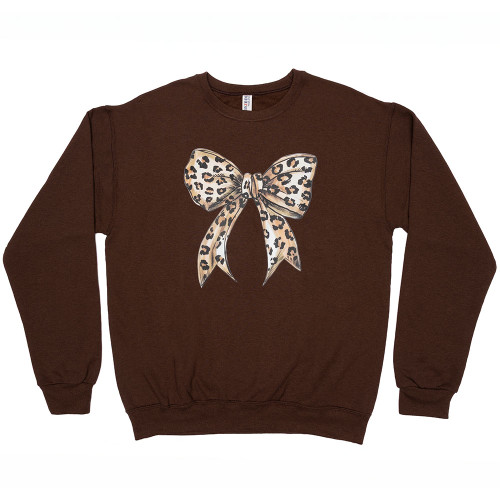 Women's Dash Forward Leopard Big Bow Sweatshirt Chocolate Main
