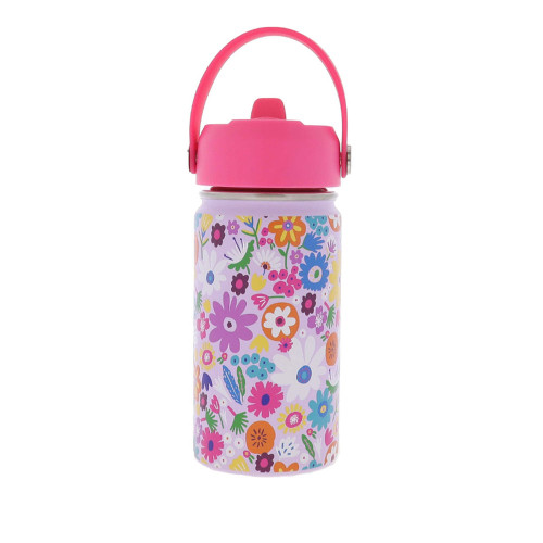 Girls' Jane Marie 12 Oz. Straw Cap Water Bottle - Fields Of Flowers Floral Print