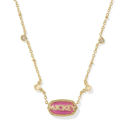 Kendra Scott Gold Mickey Mouse Elisa Short Pendant Necklace - Hot Pink Drusy Back Detail Kendra Scott Gold Mickey Mouse Elisa Short Pendant Necklace - Hot Pink Drusy Back Detail