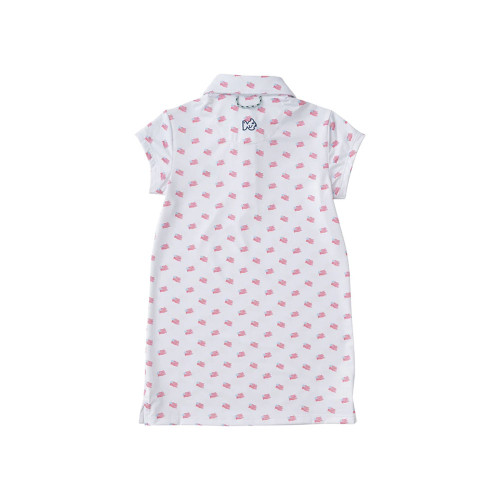 Toddler Girls' Prodoh Pro Performance Polo Dress American Flag Print on White Back