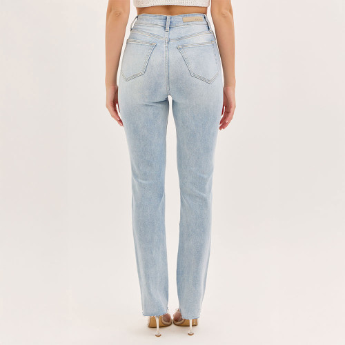 Women's Cello High Rise Distressed Straight Leg Denim Jeans - Light Blue Back Women's Cello High Rise Distressed Straight Leg Denim Jeans - Light Blue Back