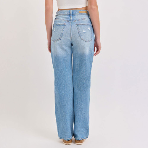 Women's Cello Super High Rise Destroyed Dad Jean - Light Denim Back Women's Cello Super High Rise Destroyed Dad Jean - Light Denim Back