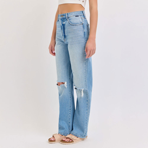 Women's Cello Super High Rise Destroyed Dad Jean - Light Denim Side Women's Cello Super High Rise Destroyed Dad Jean - Light Denim Side