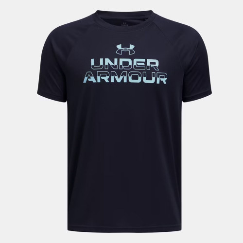 Boys' Under Armour UA Tech Split Wordmark T-Shirt Midnight Navy Stream Main