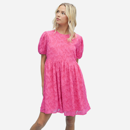 Women's Wishlist Textured Mini Dress With Balloon Sleeves Fuchsia Pink Main
