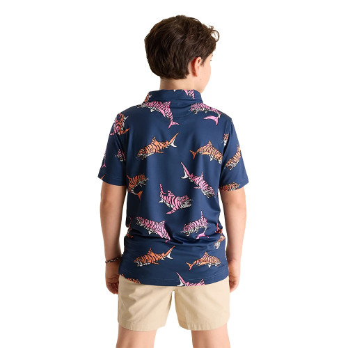 Boys' Chubbies The King of the Sea Performance Polo Navy Shirt back