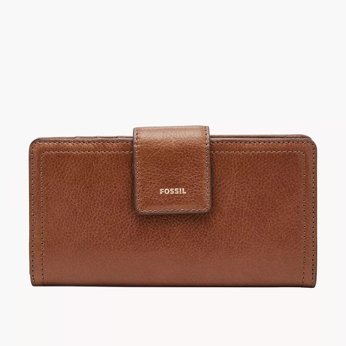 Women's Fossil Logan RFID Tab Clutch Wallet Brown Front