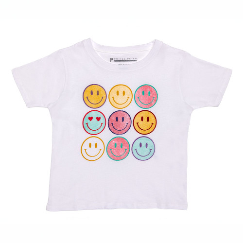 Girls' Prince Peter Short Sleeve Happy Faces T-Shirt - White