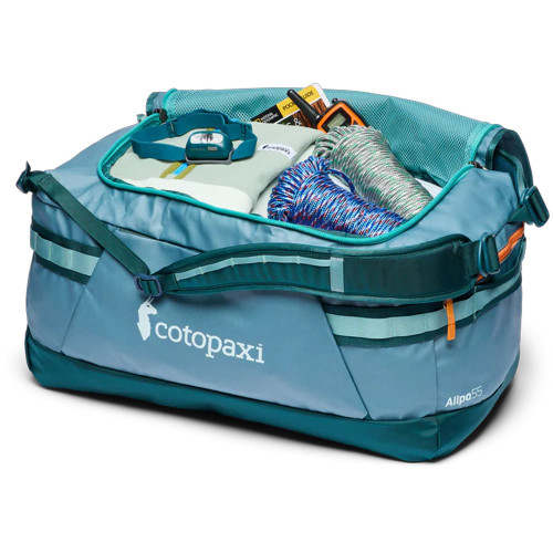 Cotopaxi 55L Allpa Getaway Duffel Pack Blue Spruce Abyss Open Cotopaxi 55L Allpa Getaway Duffel Pack Blue Spruce Abyss Open