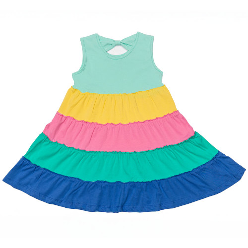Girls' Globaltex Kids Color Block 5 Tier Dress Rainbow Main