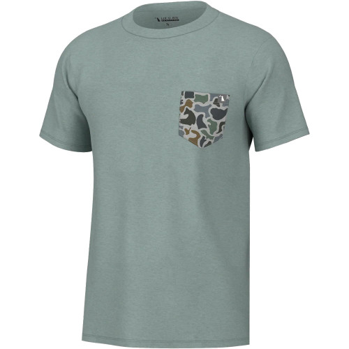 Men's Local Boy Outfitters Heather Blend Crew Neck Short Sleeve T-Shirt Mist  Blue Localflage Bluff Pocket Front