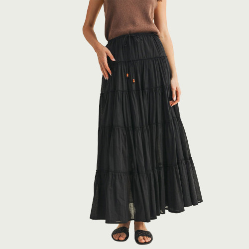 Women's Mustard Seed Drawstring Detail Tiered Maxi Skirt | Eagle