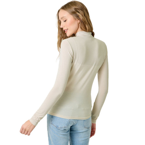 Women's Mystree Essential Mock Neck Long Sleeve Shirt - Oatmeal