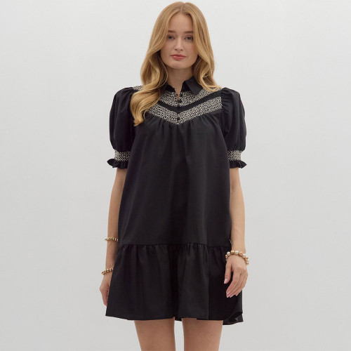 トップス OHESHIO PINTUCK LAYERED MINI DRESS, Zeta Sheer Embellished Long Sleeve A-Line Mini Dress in