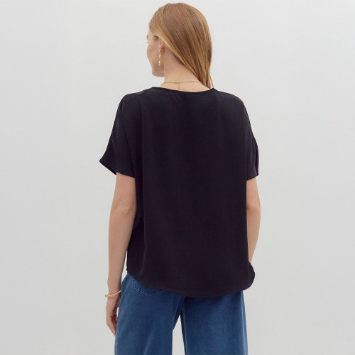 Women's Entro V-Neck Solid Short Sleeve Top Black Back