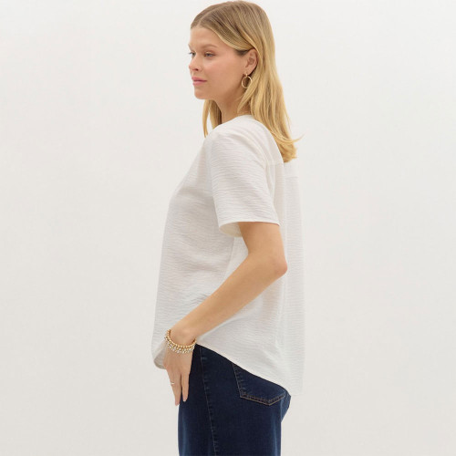 Women's Entro Split Neckline Short Sleeve Top Off White Side