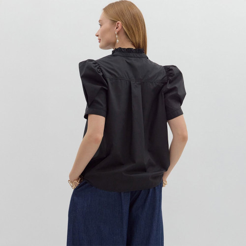 Women's Entro Puff Shoulder Short Sleeve Top Black Back