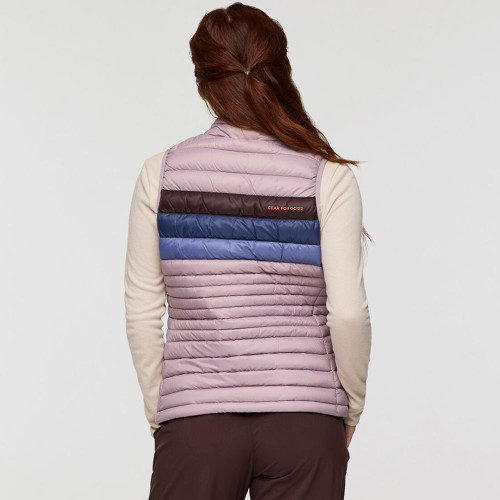 Women's Cotopaxi Fuego Down Vest Quartz Purple Stripe Back Model