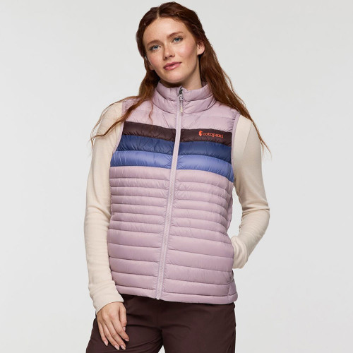 Women's Cotopaxi Fuego Down Vest Quartz Purple Stripe Front Model