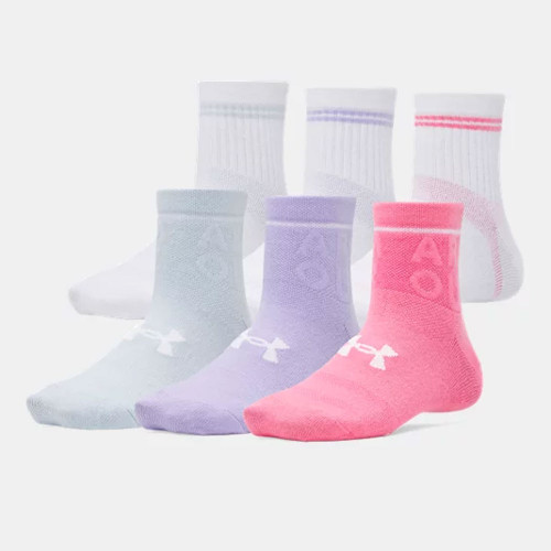 Kids' Under Armour UA Essentials 6 Pack Quarter Socks  Prime Pink All Colors