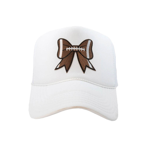 Women's Katydid Football Bow Coquette Foam Trucker Hat White Front
