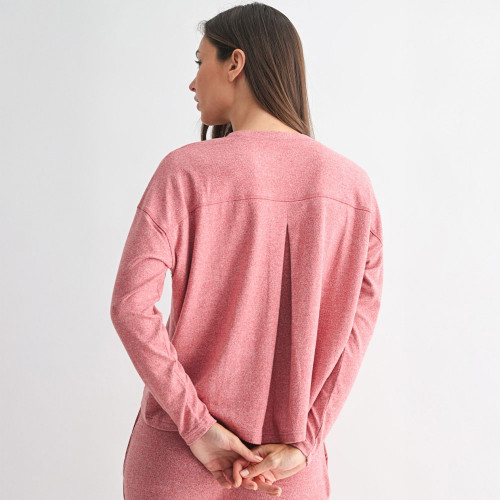 Women's Mono B Brushed Hacci Long Sleeve Lounge Top Garnet Red  Back