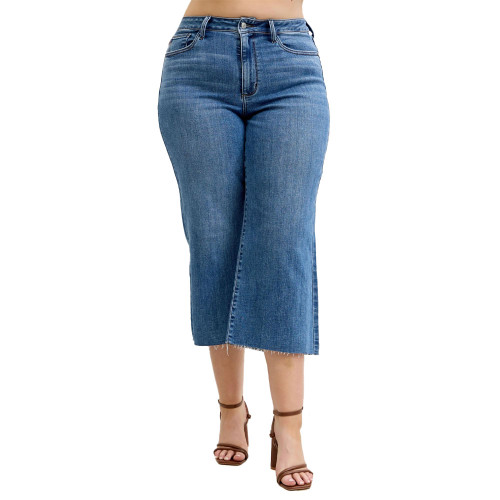 Women's Judy Blue Plus Size High Waist Cropped Raw Hem Jeans Medium Main