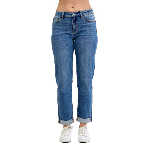 Women's Judy Blue Mid Rise Cuffed Boyfriend Jeans Medium Main