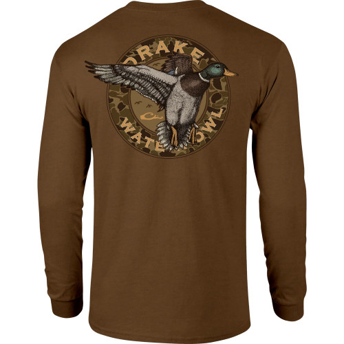 Men's Drake Long Sleeve Circle Mallard Pecan Dark Heather Brown T-Shirt