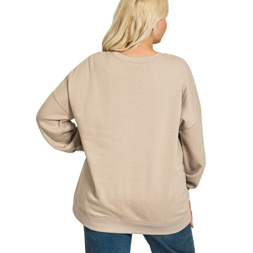Women's Zenana Fleece Boyfriend Sweatshirt - Plus Size Ash Mocha Tan Back Women's Zenana Fleece Boyfriend Sweatshirt - Plus Size Ash Mocha Tan Back