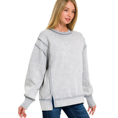 Women's Zenana Acid Wash Fleece Sweatshirt | Eagle Eye