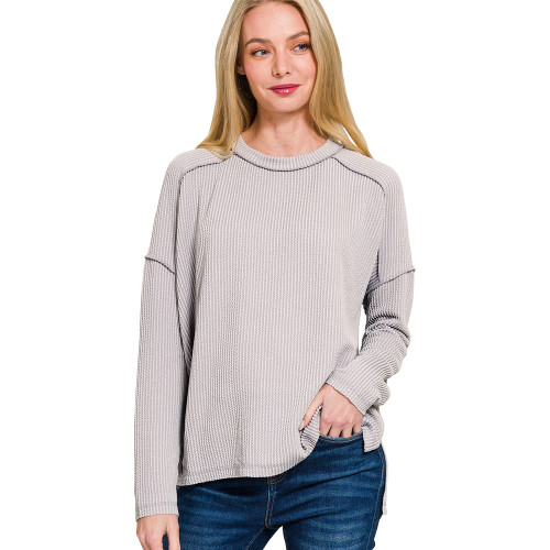 Zenana Women's Relaxed Fit Top With Rolled Sleeves & Hi-Low Hem